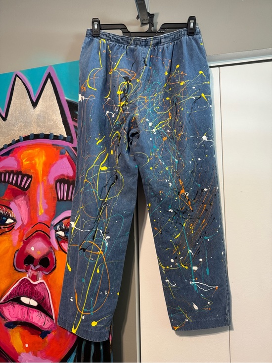 croft & barrow Denim - Upcycled Hand Painted High Waisted Elastic Denim Jeans Splatter Plus 14